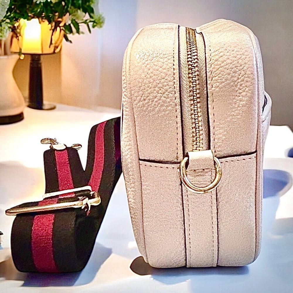 Coach Cream Crossbody Bag with Black and Burgundy Stripe Strap - Picture 7 of 16